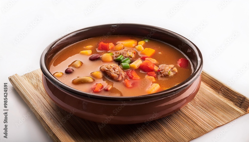 Spanish Food, Caldo Gallego on white background isolated. Spanish Food, Caldo Gallego on white background isolated.