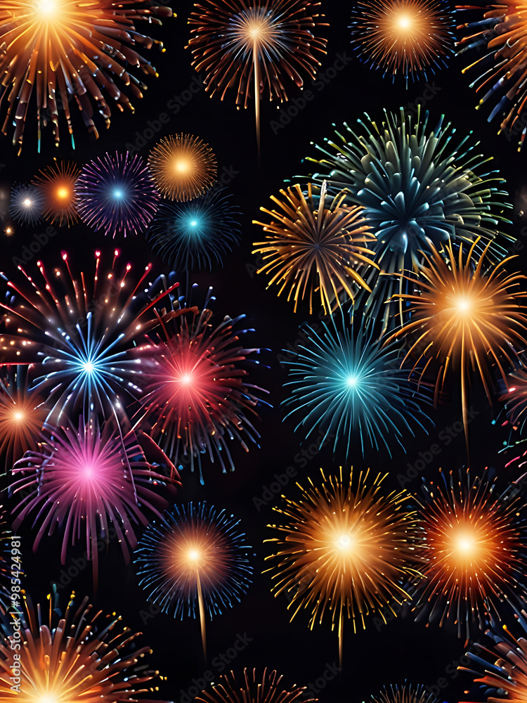 Fototapeta premium fire works in the sky with black background 