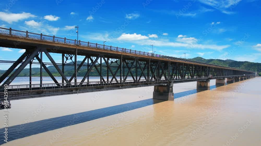 Aerial Scenery of Qiantang River Bridge in Hangzhou, China Aerial Scenery of Qiantang River Bridge in Hangzhou, China