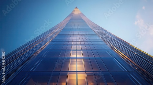Wallpaper Mural A stunning view of a modern skyscraper reaching towards the sky, showcasing sleek design and reflective glass surface. Torontodigital.ca