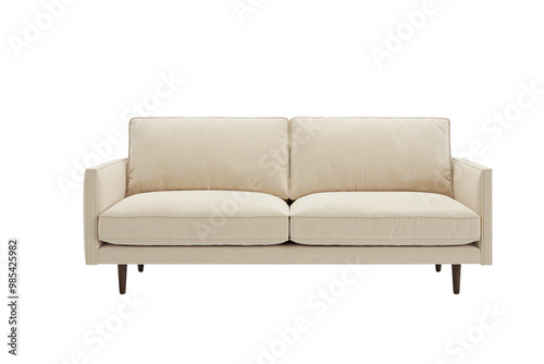 Cream sofa with wooden legs on a transparent background photo