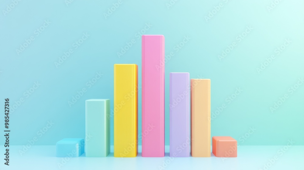 Colorful bar graph on a pastel blue background. Colorful bar graph on a pastel blue background.