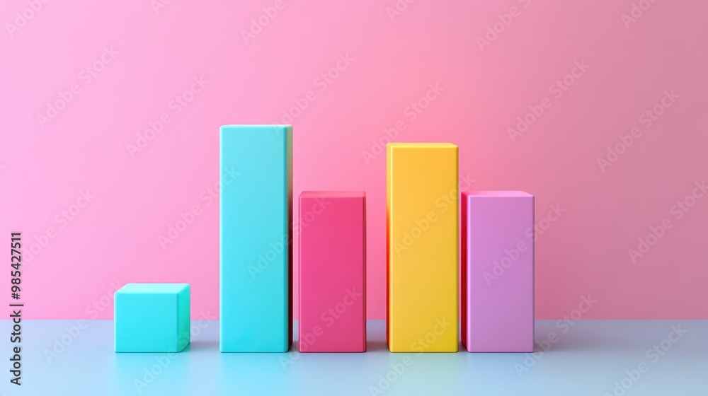 Colorful 3D bar graph on a pink background. Colorful 3D bar graph on a pink background.