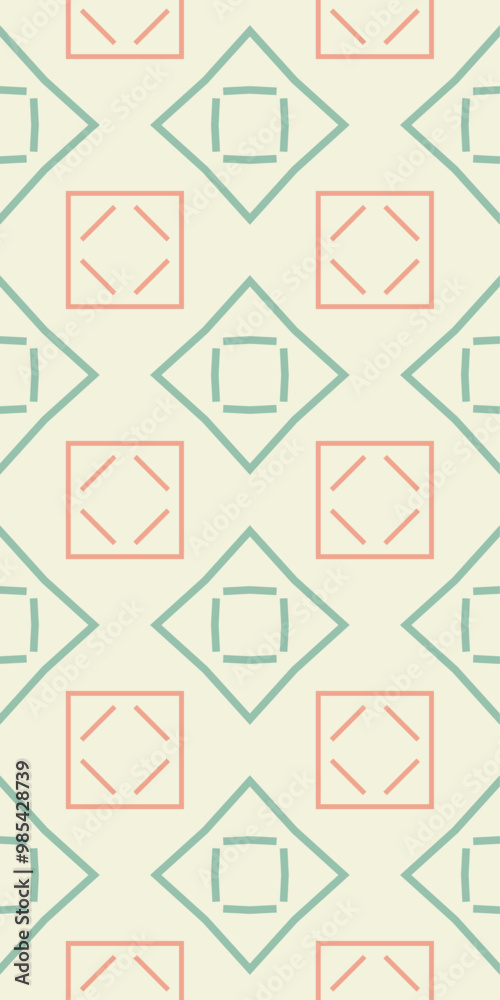 A geometric pattern featuring overlapping diamonds and squares in soft colors, ideal for backgrounds or textiles. A geometric pattern featuring overlapping diamonds and squares in soft colors, ideal for backgrounds or textiles.