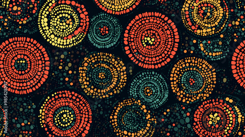 Bohemian ethnic seamless pattern in african style on a dark background tribal art design featuring irregular polka dots. Tribal Art. Illustration