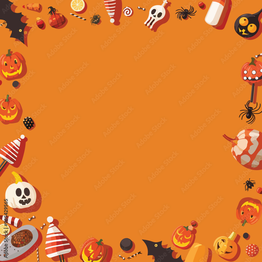 Fototapeta premium Flat lay Vector Illustration Halloween composition with spider, Happy Halloween 