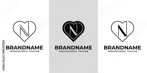Letter N Love Logo Set, suitable for any business with N initial related to love