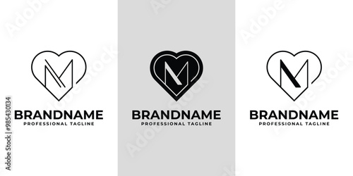 Letter M Love Logo Set, suitable for any business with M initial related to love