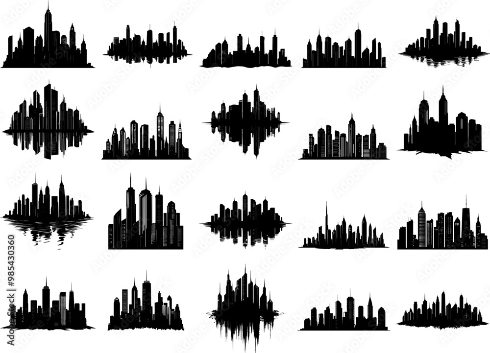 Fototapeta premium Black and White Cityscape Silhouette with Skyscrapers