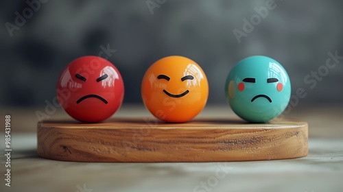Navigating the Emotional Spectrum: A Striking Arrangement of Spherical Emojis Representing Anger, Melancholy, and Anxiety
感情スペクトルをナビゲートする：怒り、憂鬱、不安を表現する球体絵文字の印象的な配置.Generative AI