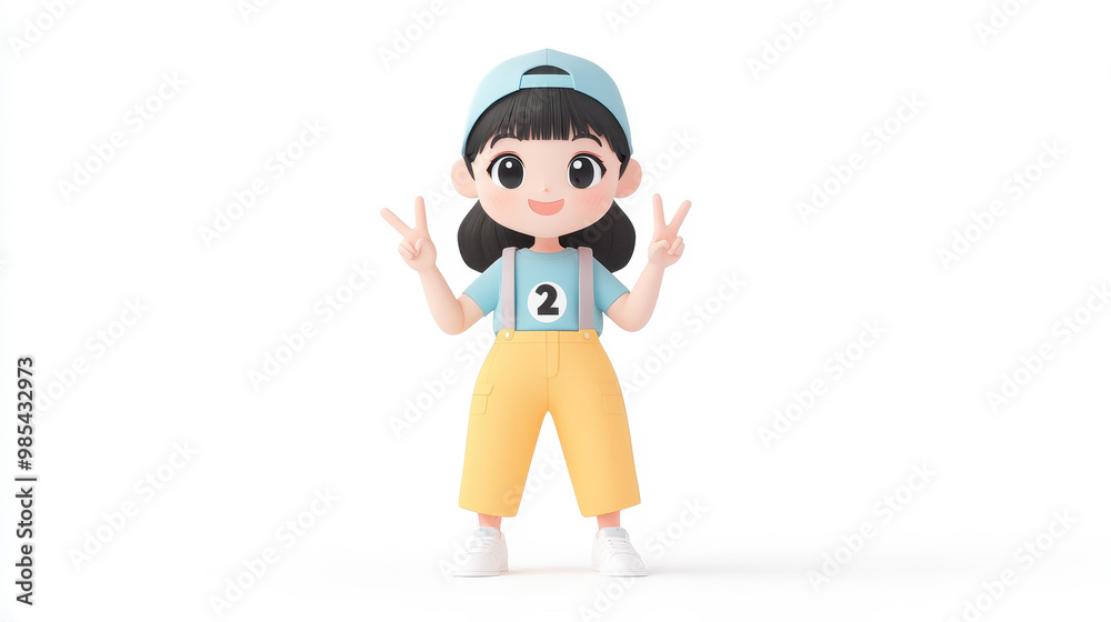 Chic asian girl in trendy attire flashes peace sign, exuding confidence and style with vibrant colors and a playful vibe. Chic asian girl in trendy attire flashes peace sign, exuding confidence and style with vibrant colors and a playful vibe.