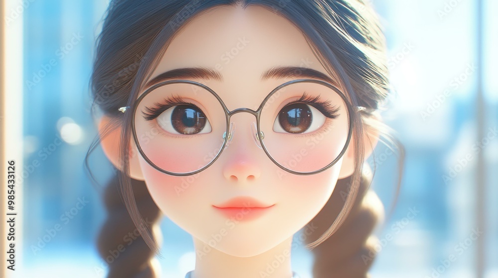 A cheerful young woman with short hair and glasses radiates style, cuteness, and warmth with her bright smile. A cheerful young woman with short hair and glasses radiates style, cuteness, and warmth with her bright smile.