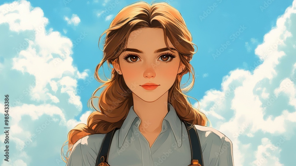 Portrait of a young woman in style, featuring auburn hair, brown eyes, and a mix of Edwardian and steampunk fashion. Portrait of a young woman in style, featuring auburn hair, brown eyes, and a mix of Edwardian and steampunk fashion.