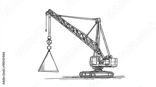 Crawler crane continuous line art or one line drawing for modern illustration, business transportation. Heavy equipment vehicle construction concept.