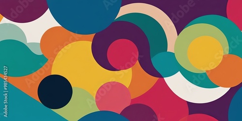 A colorful abstract painting with many different colored circles