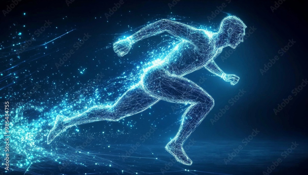 Athletic Motion Captured in a Glowing Blue Outline Athletic Motion Captured in a Glowing Blue Outline