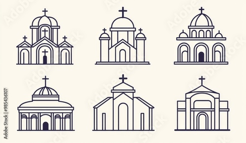 The church one line drawing is isolated on a white background