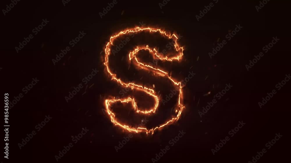 Fire letter S animation on black background, Fire letter. Burning alphabet. Real flames, Latter motion in black background