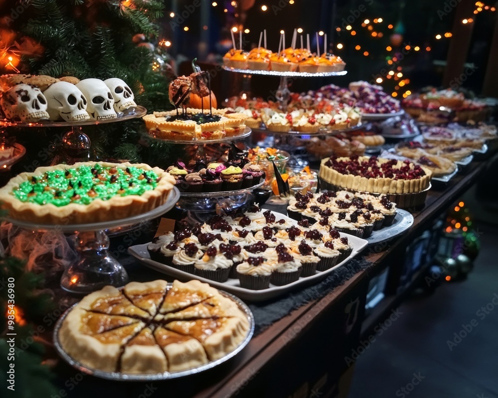 Creepy dessert table filled with eerie skull cakes gory brain cupcakes Creepy dessert table filled with eerie skull cakes gory brain cupcakes