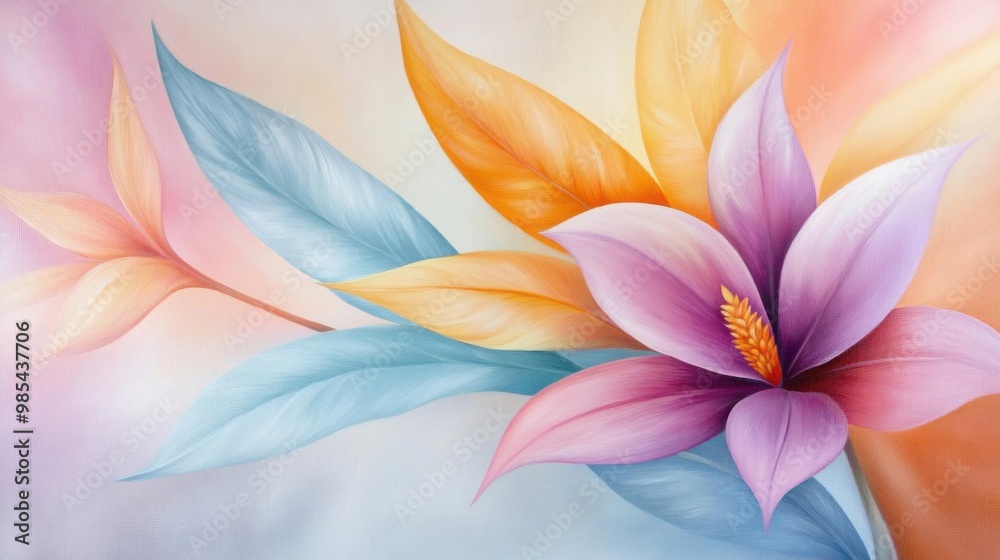Fototapeta premium A beautiful artistic floral painting featuring vibrant petals in soft pastel colors, perfect for home decor or artistic projects.