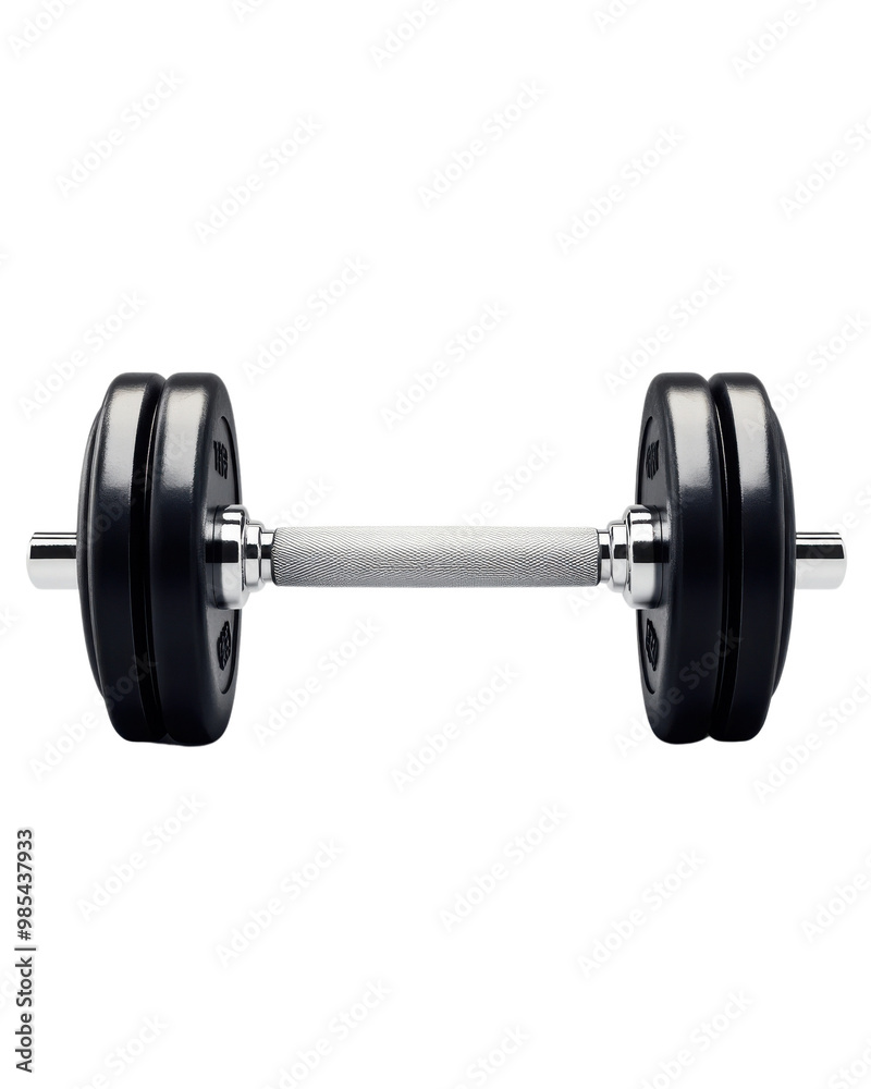 Black dumbbell on a white isolated background for fitness and workout themes. Black dumbbell on a white isolated background for fitness and workout themes.