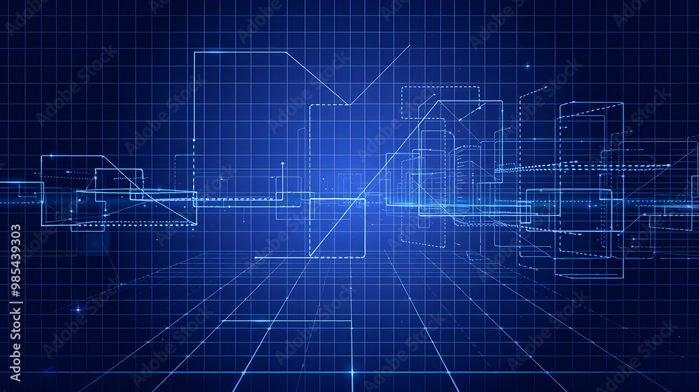 Abstract blue background with lines and squares. Technology concept. 3D Rendering Abstract blue background with lines and squares. Technology concept. 3D Rendering