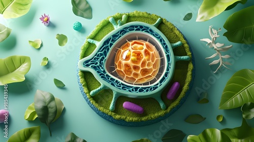 A Cross-Section of a Plant Cell with Surrounding Foliage photo