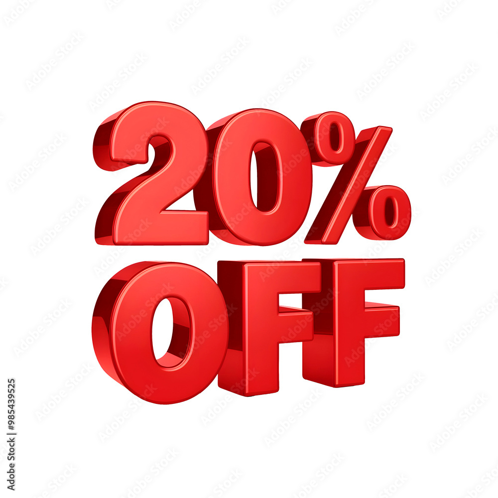 3d render of a red discount symbol on a white background, 20 percent off discount sign 3d render of a red discount symbol on a white background, 20 percent off discount sign