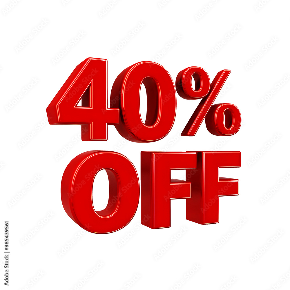 3d render of a red discount symbol on a white background, 40 percent off discount sign 3d render of a red discount symbol on a white background, 40 percent off discount sign