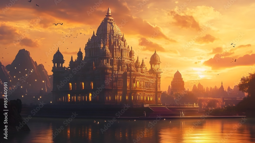 Obraz premium Wallpaper for puthandu with an majestic temple at dusk