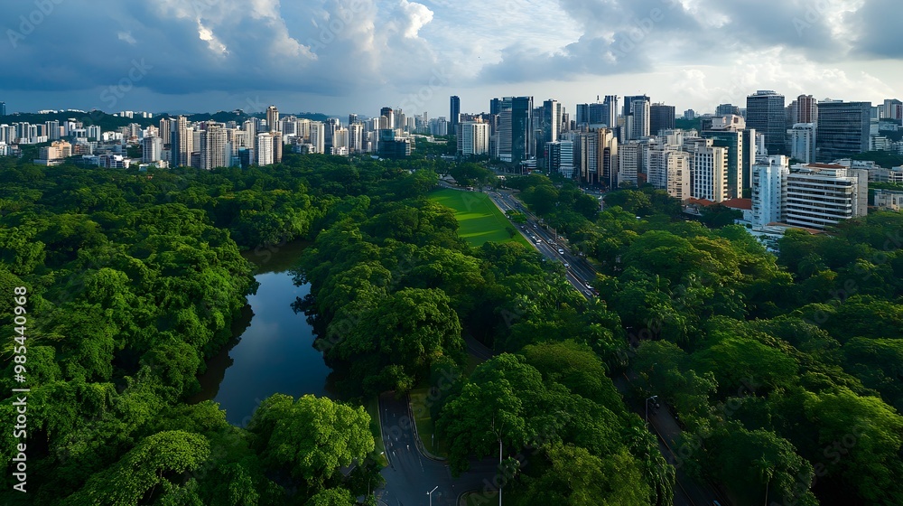 A city with a park in the middle and a river running through it A city with a park in the middle and a river running through it