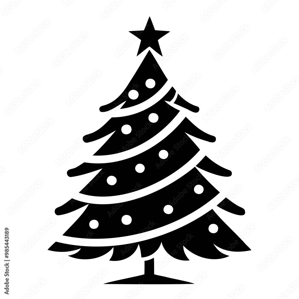Fototapeta premium Christmas tree Black silhouette Vector Illustration isolated on a transparent background