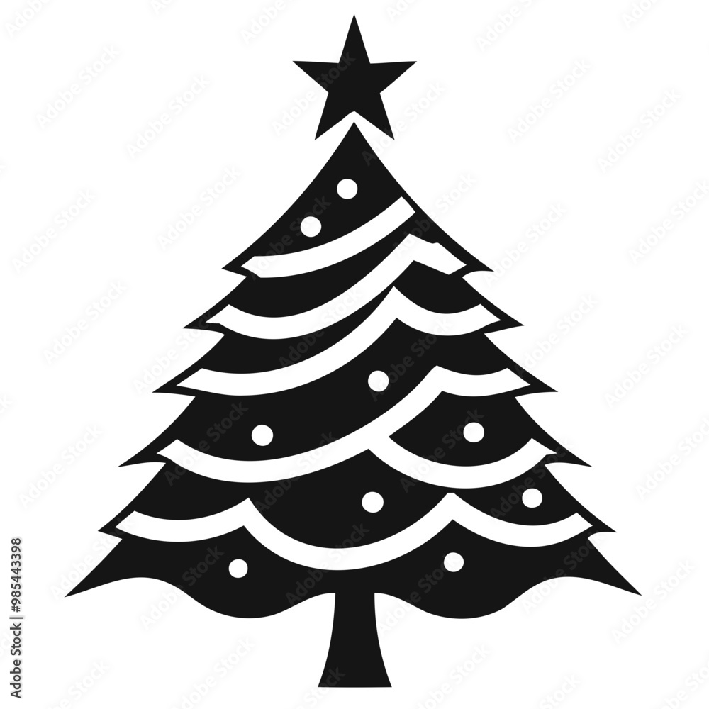 Christmas tree Black silhouette Vector Illustration isolated on a transparent background Christmas tree Black silhouette Vector Illustration isolated on a transparent background
