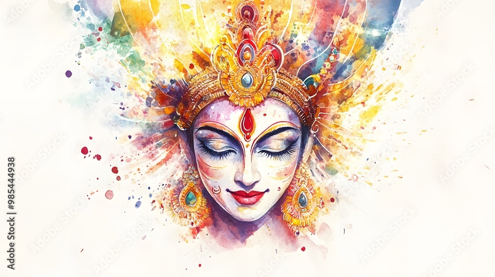 Obraz premium Happy chaitra navratri card in grunge style with stylized face of goddess durga