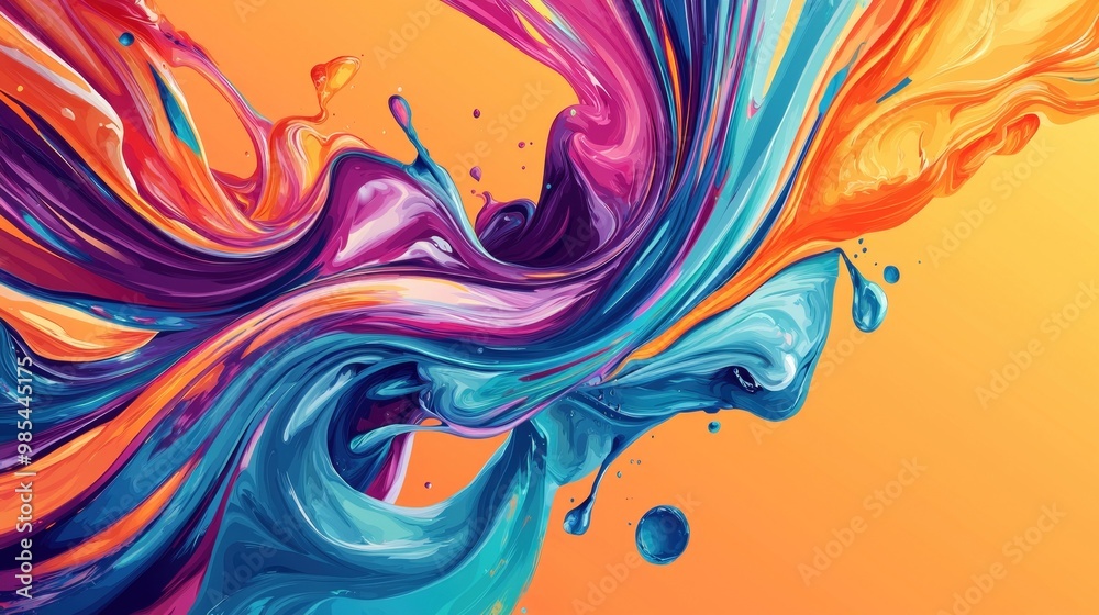 Vibrant Swirling Abstract Fluid Art with Splashing Paint Explosion Vibrant Swirling Abstract Fluid Art with Splashing Paint Explosion