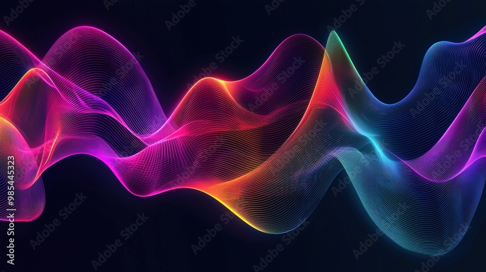 Obraz premium Vibrant Waves of Colorful Energy in an Abstract Digital Masterpiece