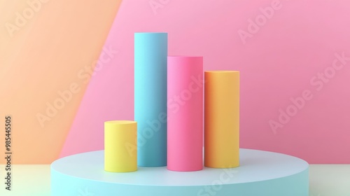 Colorful Cylinders on a Pastel Background.