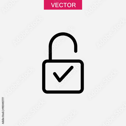 Padlock Icon With Check mark, trendy style linear illustration for web and app..eps