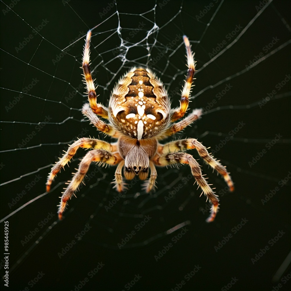 Obraz premium A brown spider on its web.