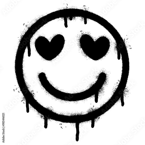 Spray Painted Graffiti smiling face emoticon isolated on white background.