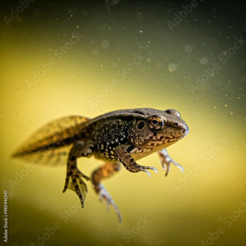 A metamorphosing tadpole with four legs and a tail.