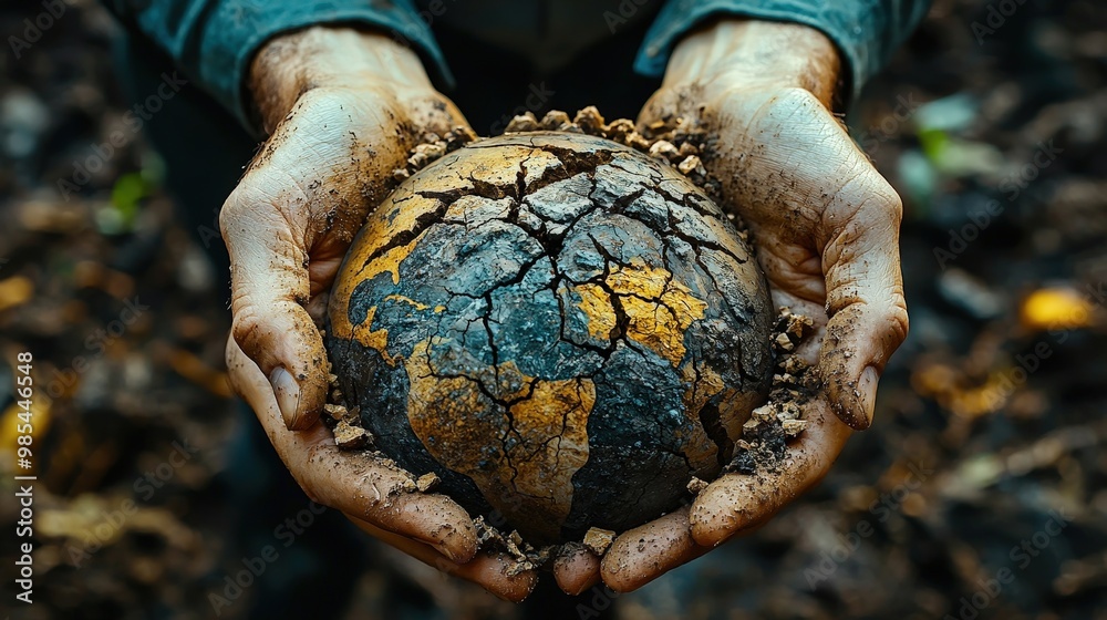 Hands Holding Cracked Earth Globe Climate Change Concept Hands Holding Cracked Earth Globe Climate Change Concept