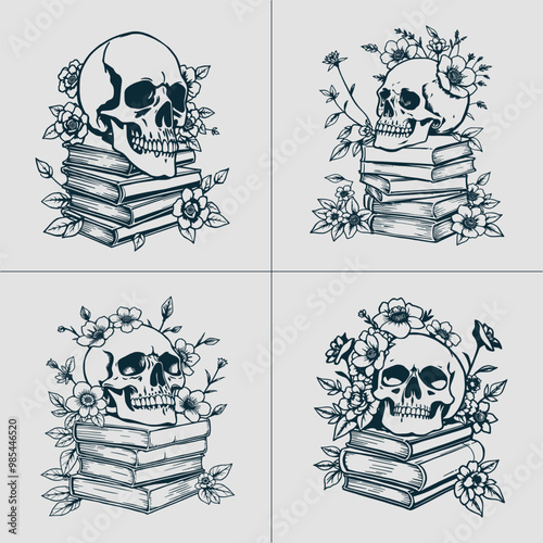 Book SVG, Skull SVG, Halloween SVG, Mystical svg, Reading svg, Floral Book svg, Book Lover svg, Flower Book svg, Librarian svg, Teacher svg