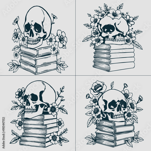 Book SVG, Skull SVG, Halloween SVG, Mystical svg, Reading svg, Floral Book svg, Book Lover svg, Flower Book svg, Librarian svg, Teacher svg