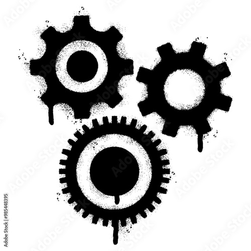 Spray Painted Graffiti Gear icon Sprayed isolated with a white background.