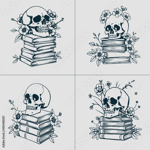 Book SVG, Skull SVG, Halloween SVG, Mystical svg, Reading svg, Floral Book svg, Book Lover svg, Flower Book svg, Librarian svg, Teacher svg
