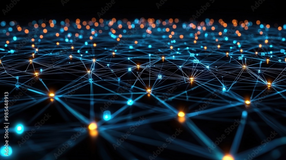 Obraz premium Abstract Network Connection with Blue and Orange Lights