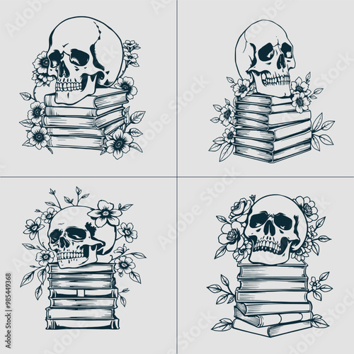 Book SVG, Skull SVG, Halloween SVG, Mystical svg, Reading svg, Floral Book svg, Book Lover svg, Flower Book svg, Librarian svg, Teacher svg