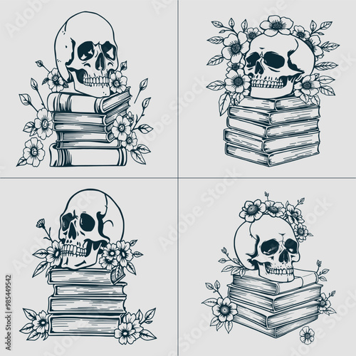 Book SVG, Skull SVG, Halloween SVG, Mystical svg, Reading svg, Floral Book svg, Book Lover svg, Flower Book svg, Librarian svg, Teacher svg