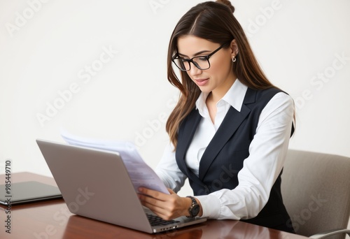 Editing Documents Businesswoman carefully reviewing and editing